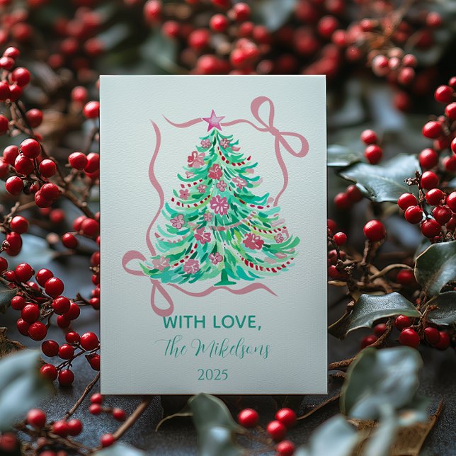 Koketten-Rosa-Schleife-Weihnachten Feiertagskarte (Von Creator hochgeladen)