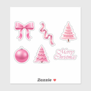 Koketten rosa Weihnachtsbögen und Bäume Aufkleber