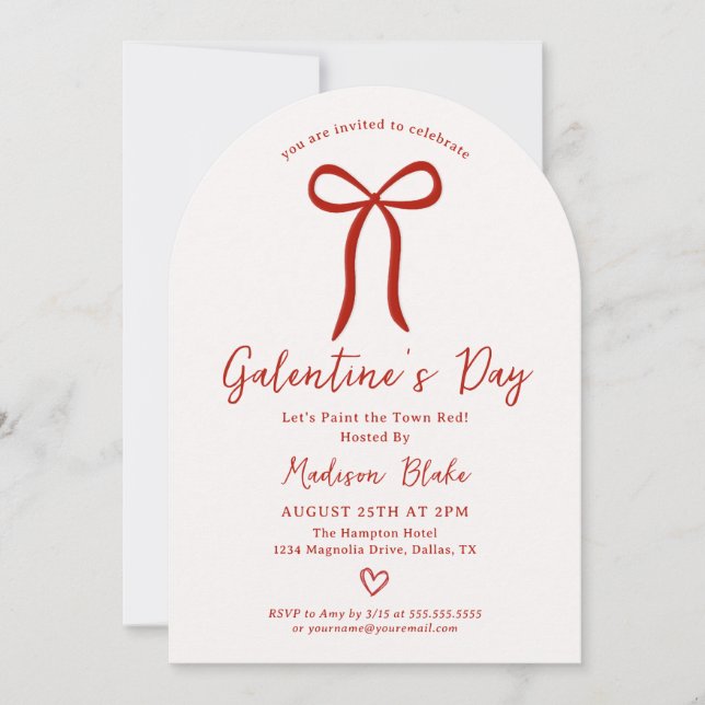 Koketten-Schleifen-Galentine's-Day-Einladung Einladung (Vorderseite)
