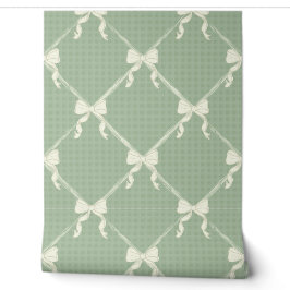 Koketten Schleifen Gingham-Muster Creme Salbeigrün Tapete