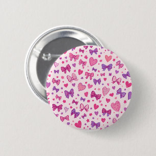 Koketten-Stil Rosa Lila Schleife & Herz Muster Button