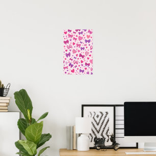 Koketten-Stil Rosa Lila Schleife & Herz Muster Poster