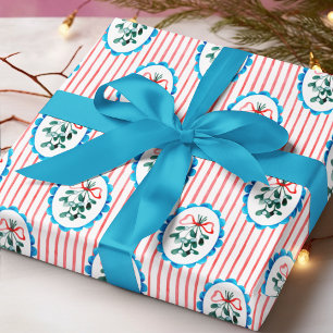 Koketten Wasserfarben-Mistel-Weihnachtsmuster Geschenkpapier