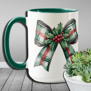 Koketten-Weihnachts-Schleife-Stechpalmenblätter-Ta Tasse