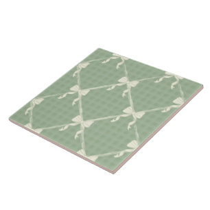 Kokettenbögen Gingham-Muster Creme Salbeigrün Fliese
