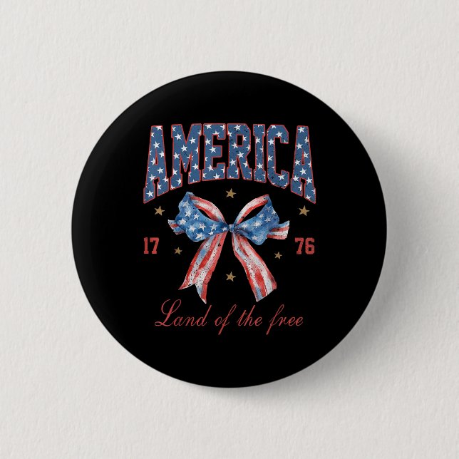 Koketter Bogen 4. Juli Mädchen Amerika Patriotisch Button (Vorderseite)