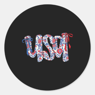 Koketter Bogen 4. Juli USA Floral USA für Frauen Runder Aufkleber