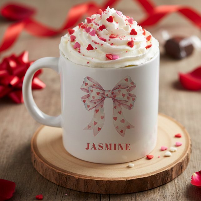 Koketter Bogen Herz Muster Valentinstag Kaffeetasse (Coquette Bow Heart Pattern Valentine's Day Coffee Mug
)