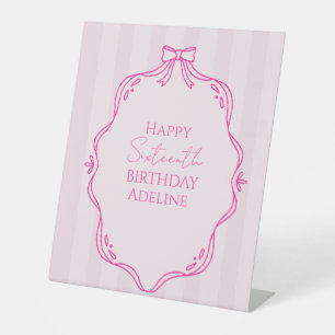 Koketter Bogen Rosa Gestreifter Geburtstag Sockelschild