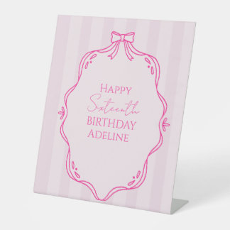 Koketter Bogen Rosa Gestreifter Geburtstag Sockelschild