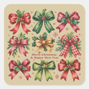 Koketter Bogen Weihnachten Santa Vintage Xmas Urla Quadratischer Aufkleber