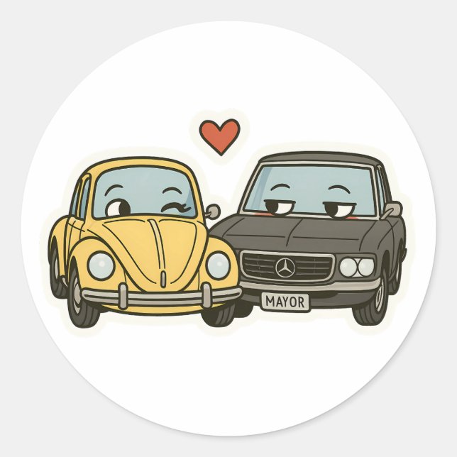 Koketter Cartoon Car Couple - Funny Sticker für Ro (Vorderseite)