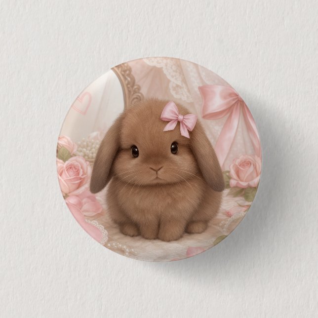 Koketter Hase rosa Schleife  Button (Vorderseite)