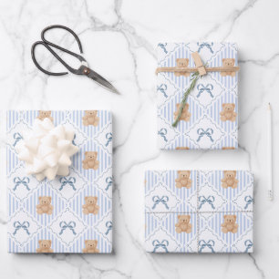 Koketter Teddybär & Schleifenmuster Geschenkpapier Set