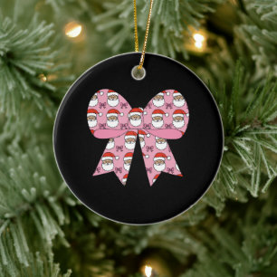 Koketter Weihnachtsrosafarbener Bogen Santa Vintag Keramik Ornament