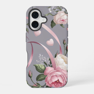 Kokettes Muster mit rosa Blumen iPhone 16 Hülle