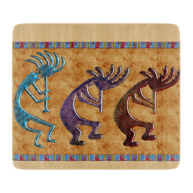 Kokopelli 3D Anasazi Native American Motif Schneidebrett (Vorderseite)