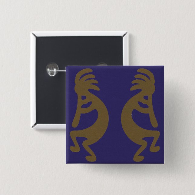 Kokopelli-Abbildung: grün auf blau Button (Vorne & Hinten)