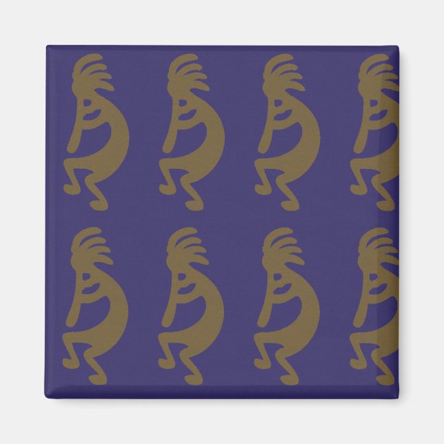 Kokopelli-Abbildung: grün auf blau Magnet (Vorne)