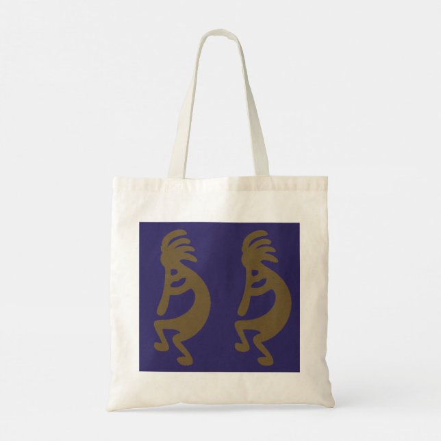 Kokopelli-Abbildung: grün auf blau Tragetasche (Rückseite)