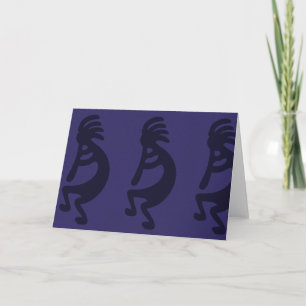 Kokopelli-Abbildung: Schwarz auf blau Karte