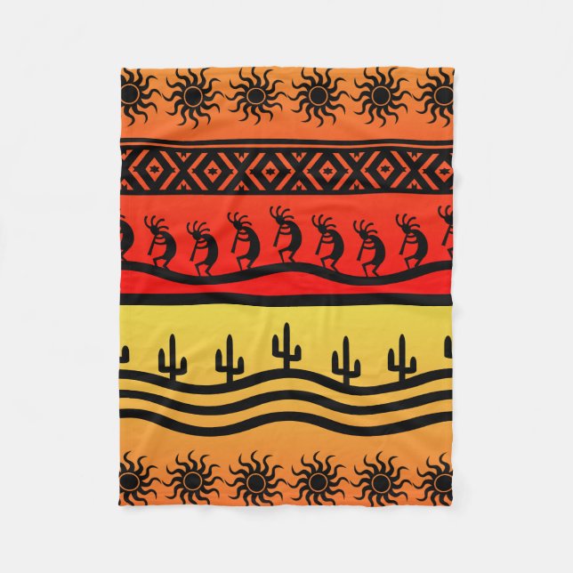 Kokopelli Aztec Tribal Wüste Südwestdesign Fleecedecke (Vorderseite)