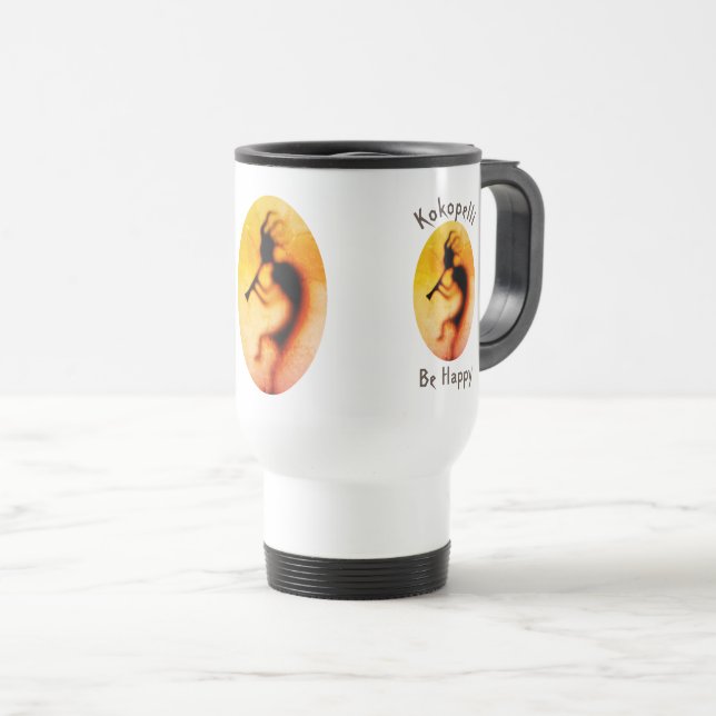 Kokopelli Be Happy Inspiration Reisebecher (VorderseiteRechts)