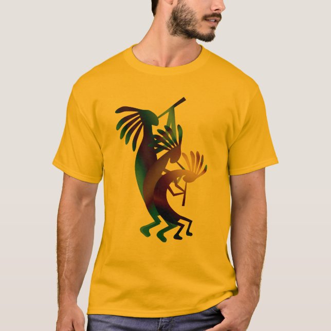 Kokopelli Dance Musician Gold T-Shirt (Vorderseite)
