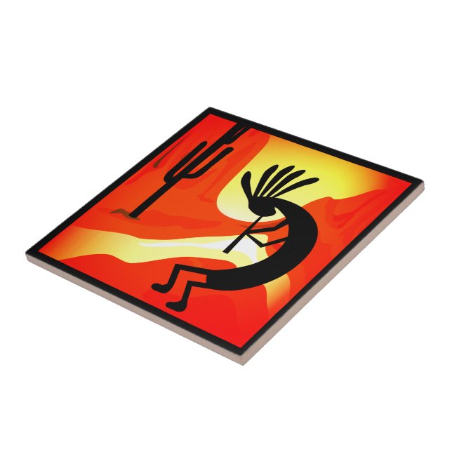 Kokopelli Desert Sunset Keramik Tile Fliese (Seite)