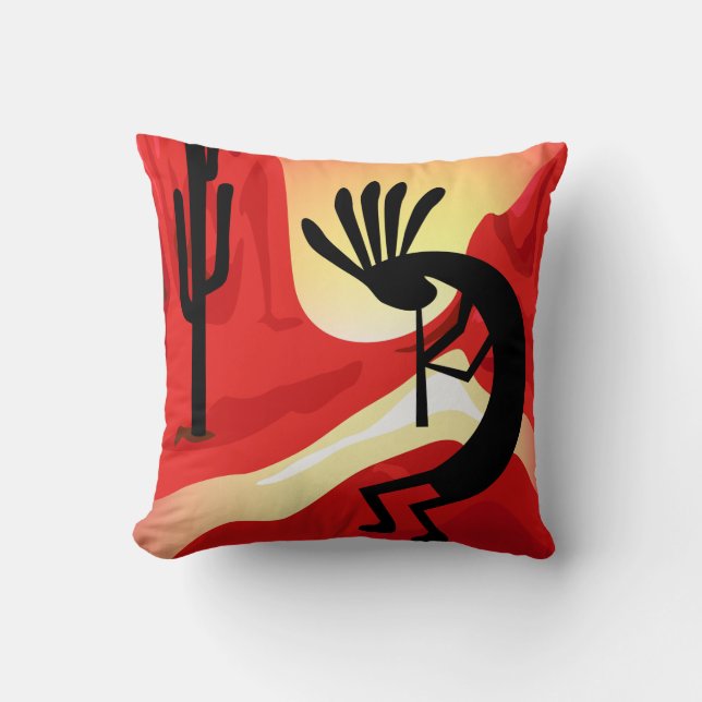 Kokopelli Desert Sunset Pillow Kissen (Vorderseite)