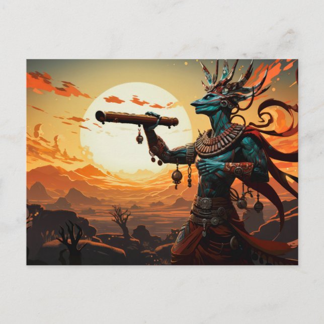 Kokopelli, die in felsigen Wüstenbergen Flute spie Postkarte (Vorderseite)