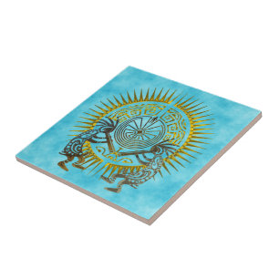 Kokopelli Duo - Mann im Labyrinth - Sonne 1 Fliese