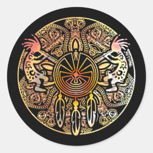 Kokopelli Duo - Mann im Maze - Dreamcatcher 1 Runder Aufkleber