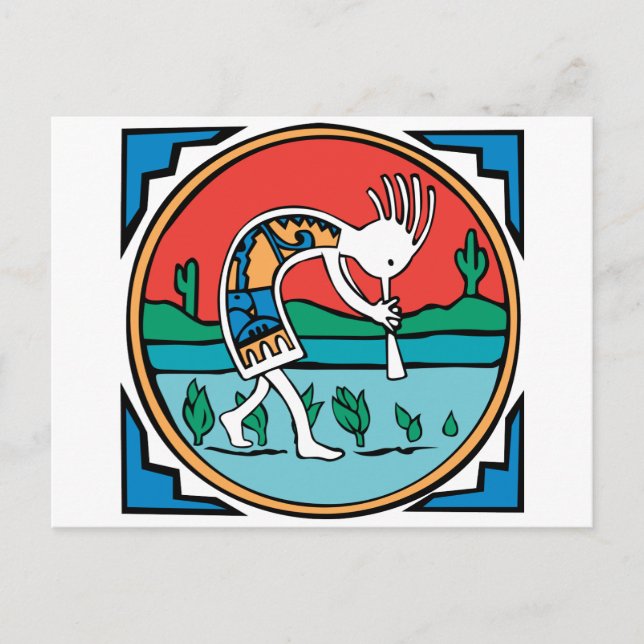 Kokopelli Farbe Postkarte (Vorderseite)