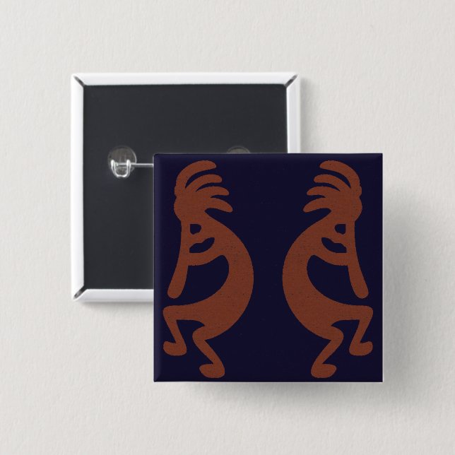 Kokopelli-Flute Abbildung: Blau auf Rot Button (Vorne & Hinten)