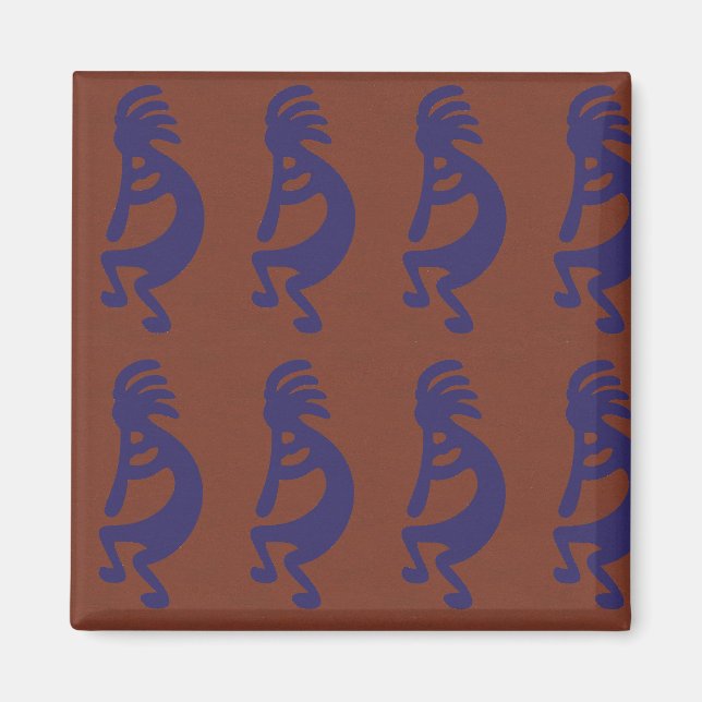 Kokopelli-Flute Abbildung: Blau auf Rot Magnet (Vorne)