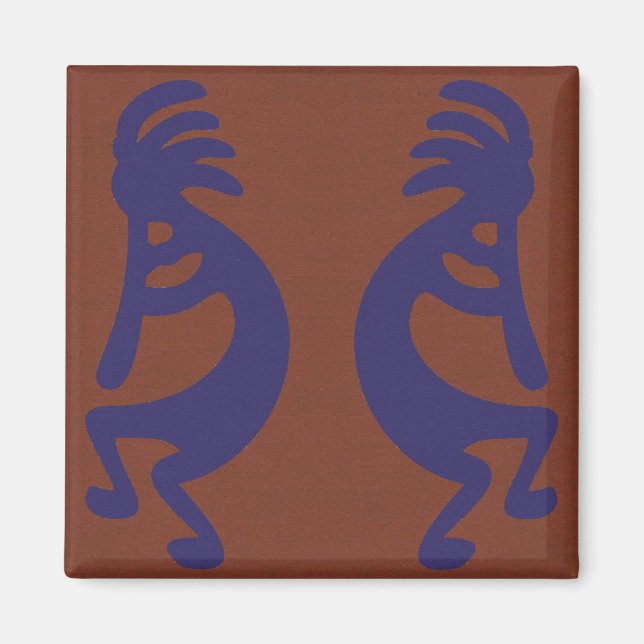Kokopelli-Flute Abbildung: Blau auf Rot Magnet (Vorne)