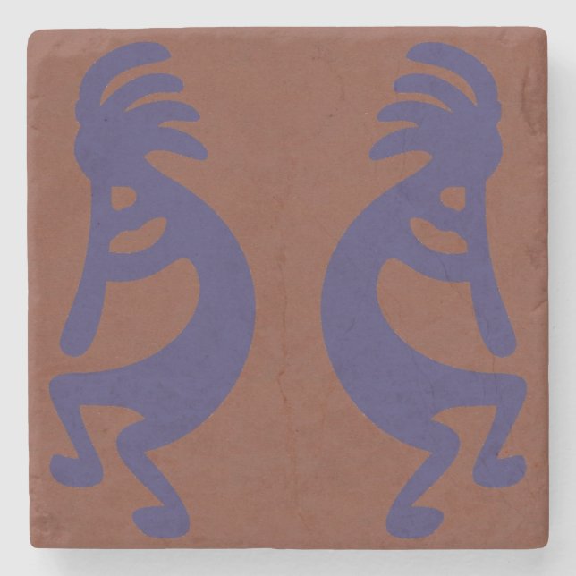 Kokopelli-Flute Abbildung: Blau auf Rot Steinuntersetzer (Vorderseite)