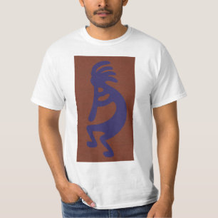 Kokopelli-Flute Abbildung: Blau auf Rot T-Shirt