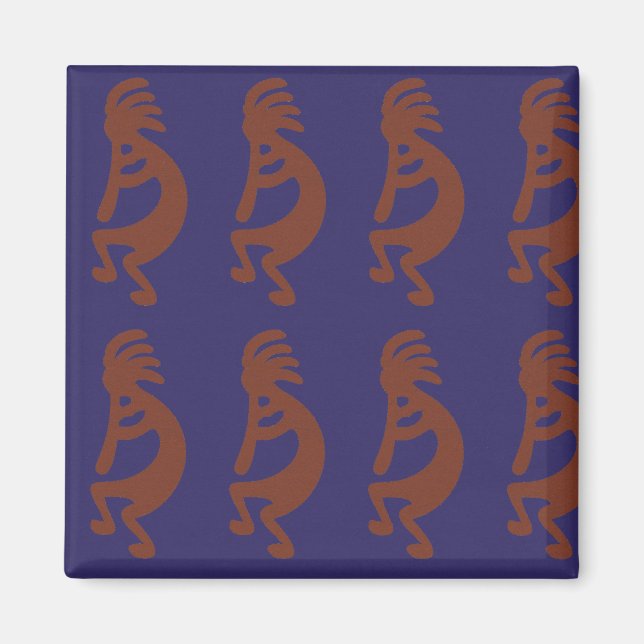 Kokopelli-Flute Abbildung: Rot auf blau Magnet (Vorne)