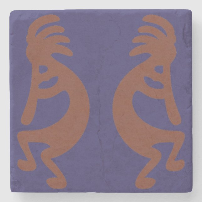 Kokopelli-Flute Abbildung: Rot auf blau Steinuntersetzer (Vorderseite)