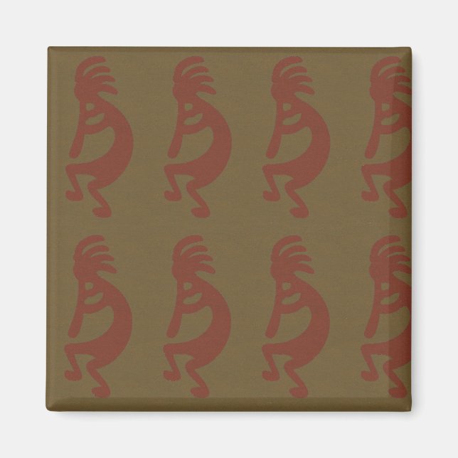 Kokopelli-Flute Abbildung: Rot auf Grün Magnet (Vorne)