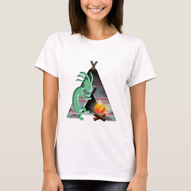 Kokopelli gebürtiger Amerikanertipi-Camping T-Shirt (Vorderseite)