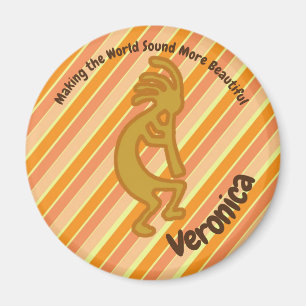 Kokopelli Gold Orange Stripe Flute Player Magnet