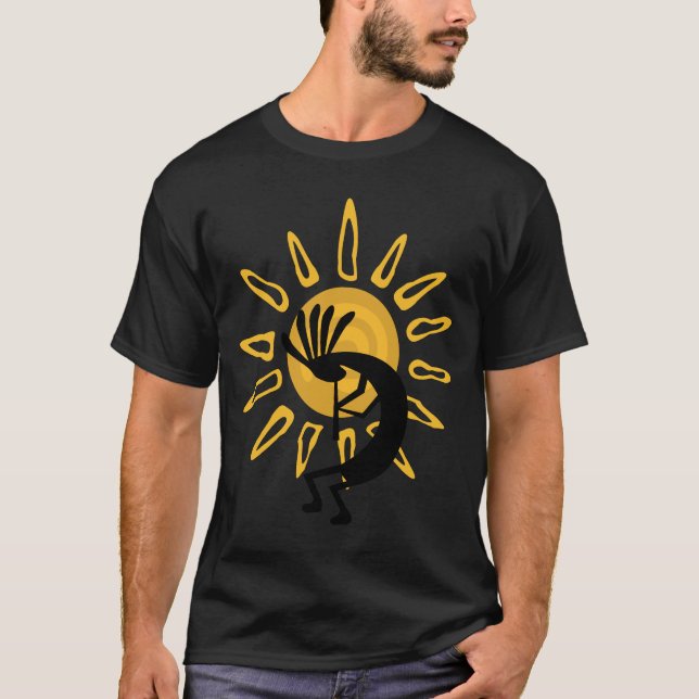 Kokopelli Gold Sun Mens Black T - Shirt (Vorderseite)