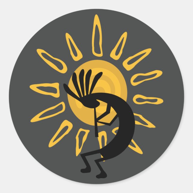 Kokopelli Gold Sun Southwest Gray 3" Aufkleber (Vorderseite)