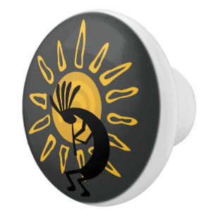 Kokopelli Gold Sun Südwest Door Knob Keramikknauf