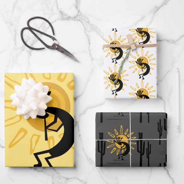 Kokopelli Golden Sun Geschenkpapier Set (Vorderseite)