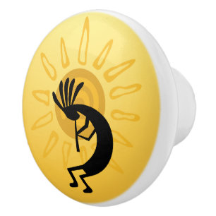 Kokopelli Golden Sun Südwest Door Knochen Keramikknauf