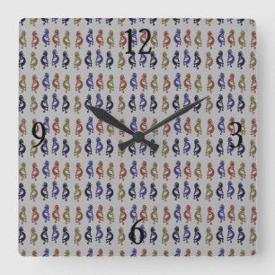 Kokopelli Group of Flute Playing Figures Square Wa Quadratische Wanduhr